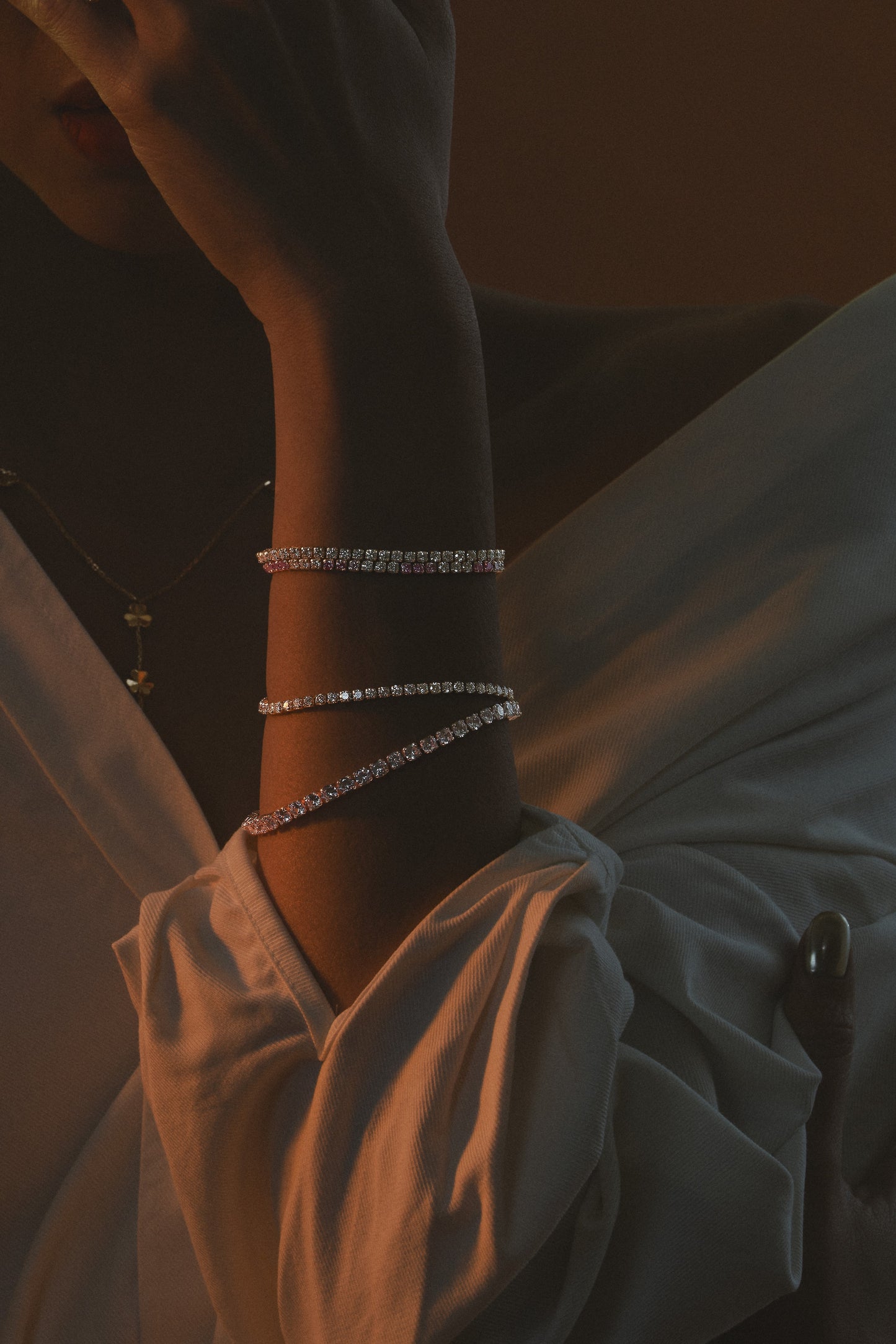 Lab diamond white and pink tennis bracelets, affordable luxury